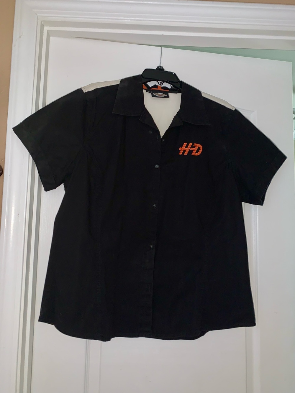 Harley-Davidson Black Short-Sleeve Button-Down Shirt with Orange HD Logo